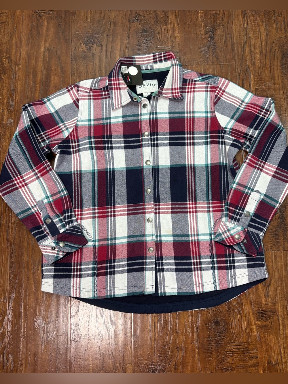 Orvis Men's Red, Navy & White Plaid Button-Down Shirt